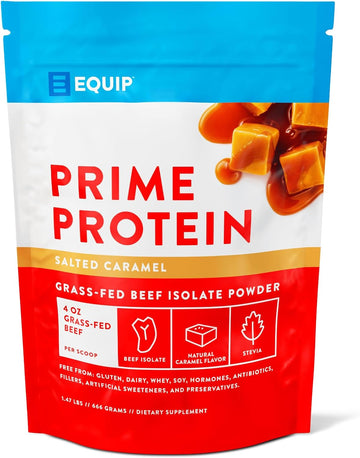 Equip Foods Prime Protein - Grass Fed Beef Protein Powder Isolate - Paleo And Keto Friendly, Gluten Free Carnivore Protein Powder - Salted Caramel, 1.47 Pounds - Helps Build And Repair Tissue