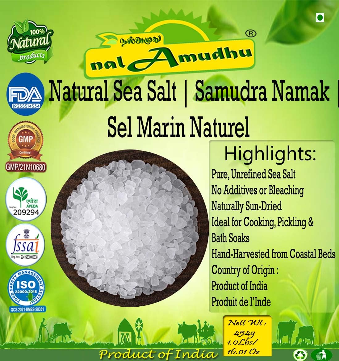 Nalamudhu Natural Sea Salt Samudra Namak Sea Salt 1Lbs (454 G) : Grocery & Gourmet Food