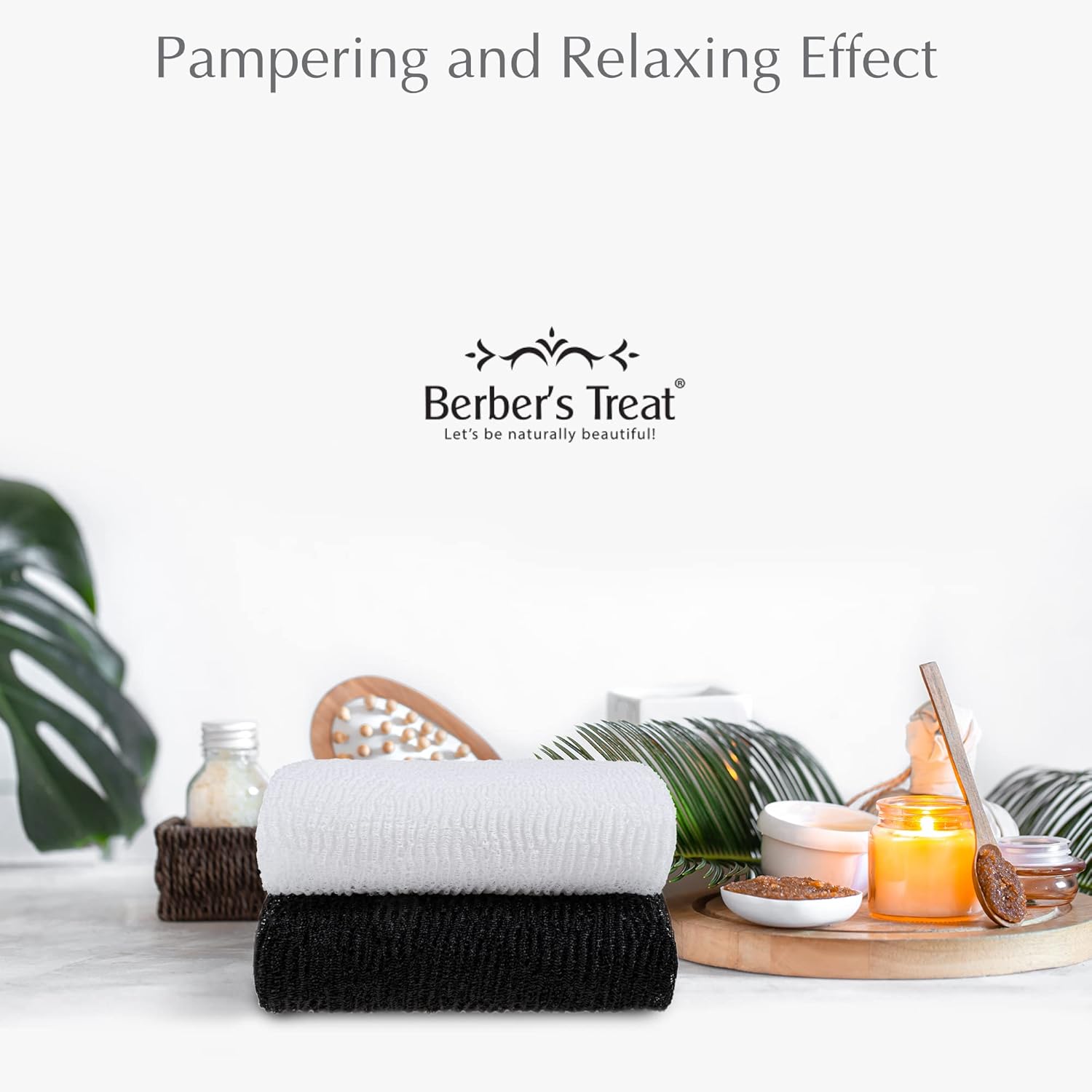 Berber’S Treat Exfoliating Cloth Premium Viscose Japanese Scrubber Cloth Ideal For Back, Legs, Arms - Gentle Exfoliation - Dead Skin Removal - Soft And Smooth Skin (White & White)