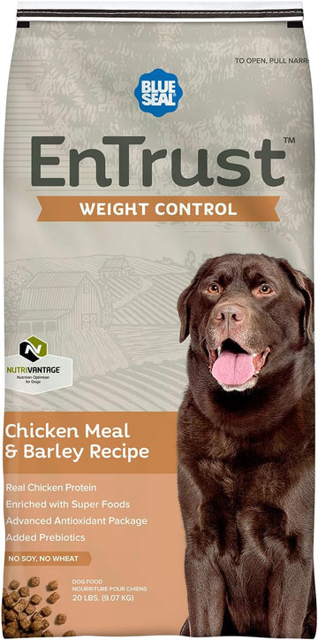 Entrust Weight Control Dog Food | Real Chicken & Barley | Enriched With Super Foods, Antioxidants And Probiotics | No Wheat Or Soy | 20 Pound Bag