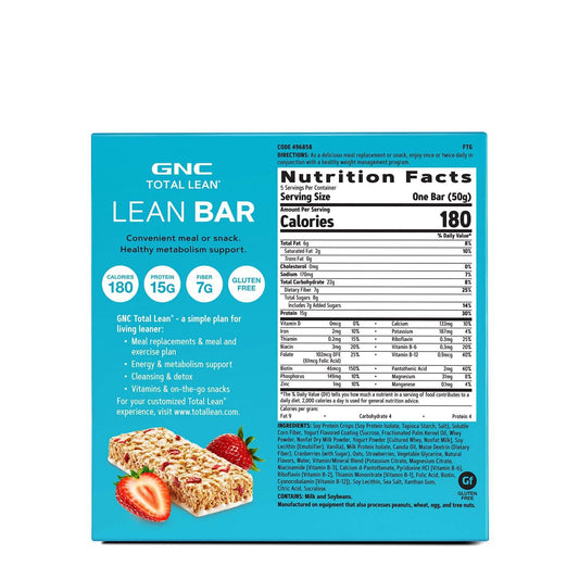 Gnc Total Lean Lean Bar, Strawberry Yogurt, 5 Bars, Supports A Healthy Metabolism