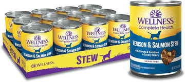 Wellness Thick & Chunky Natural Canned Dog Food, Venison & Salmon Stew, 12.5-Ounce Can (Pack Of 12)