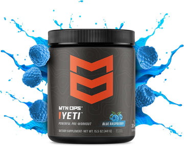 Mtn Ops Yeti Monster Pre-Workout Powder Energy Drink, 30-Serving Tub, Blue Raspberry