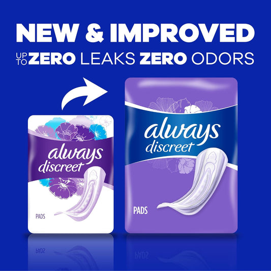 Always Discreet Incontinence Pads for Women and Postpartum Pads, Moderate, 198 CT, up to 100% Bladder Leak Protection (Packaging May Vary)