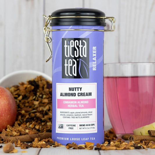 Tiesta Tea - Nutty Almond Cream | Cinnamon Almond Herbal Tea | Premium Loose Leaf Tea Blend | Non-Caffeinated Tea | Make Hot Or Iced Tea & Up To 250 Cups - 16Oz Bulk Pouch & 6.2Oz Refillabletin Combo