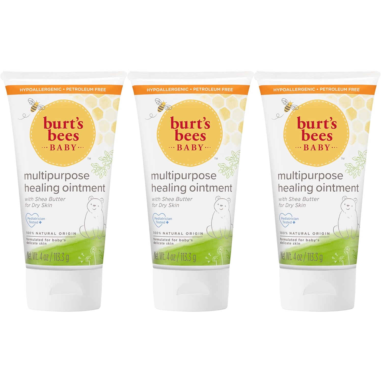 Burt's Bees Baby Multipurpose Healing Ointment, Gentle Cream Calms Sensitive Skin, Head to Toe Care, 100% Natural Origin Plant Based Formula, Pediatrician Tested, Travel Size Tube, 12 Oz (4 oz 3-Pack)