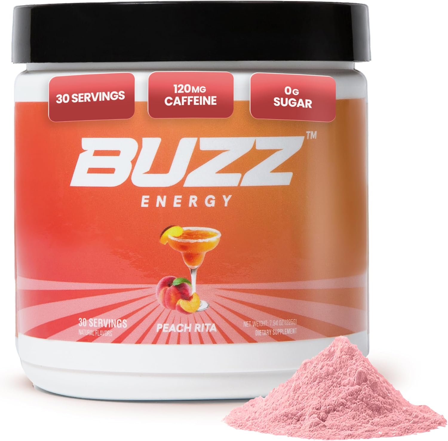 Morning Buzz Energy Drink Powder - Energy Boost Drink Mix - Sugar-Free Energy With Antioxidants - Morning Kickstart And Sports Nutrition Endurance Product - 30 Servings, Peach Rita, 8 Ounces : Health & Household