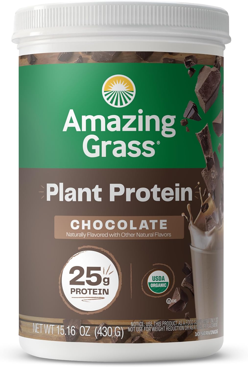 Amazing Grass Vegan Protein Powder, Plant Based Organic Blend With 25G Of Protein, Dairy, Gluten & Soy Free - Creamy Chocolate (10 Servings)