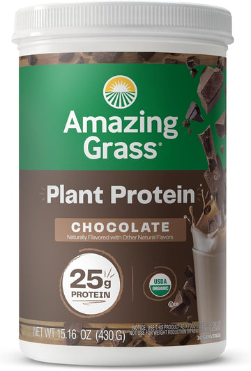 Amazing Grass Vegan Protein Powder, Plant Based Organic Blend With 25G Of Protein, Dairy, Gluten & Soy Free - Creamy Chocolate (10 Servings)