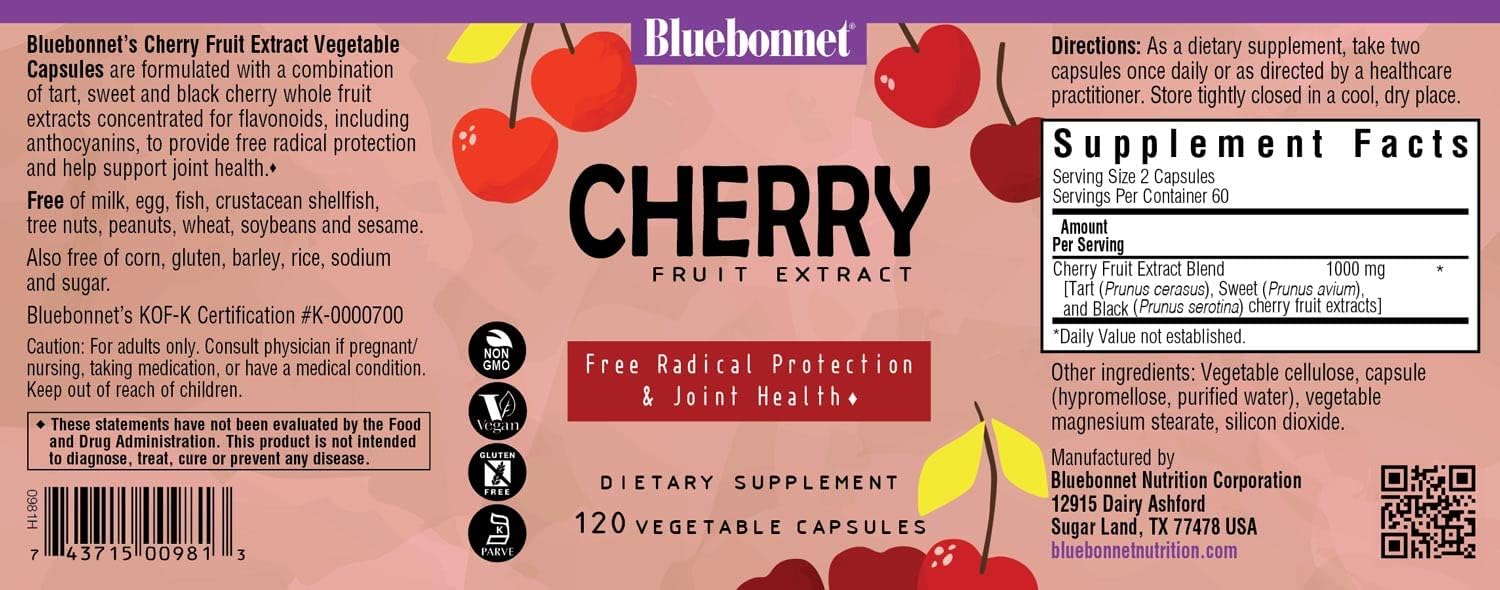 Bluebonnet Super Fruit Cherry Fruit Extract Supplement, 120 Count : Health & Household