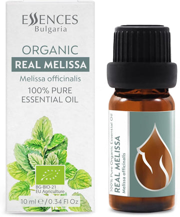 Essences Bulgaria Organic Real Melissa Essential Oil 1/3 Fl Oz | 10Ml | Melissa Officinalis | 100% Pure And Natural | Undiluted | Therapeutic Grade | Family Owned Farm | Steam-Distilled | Non-Gmo