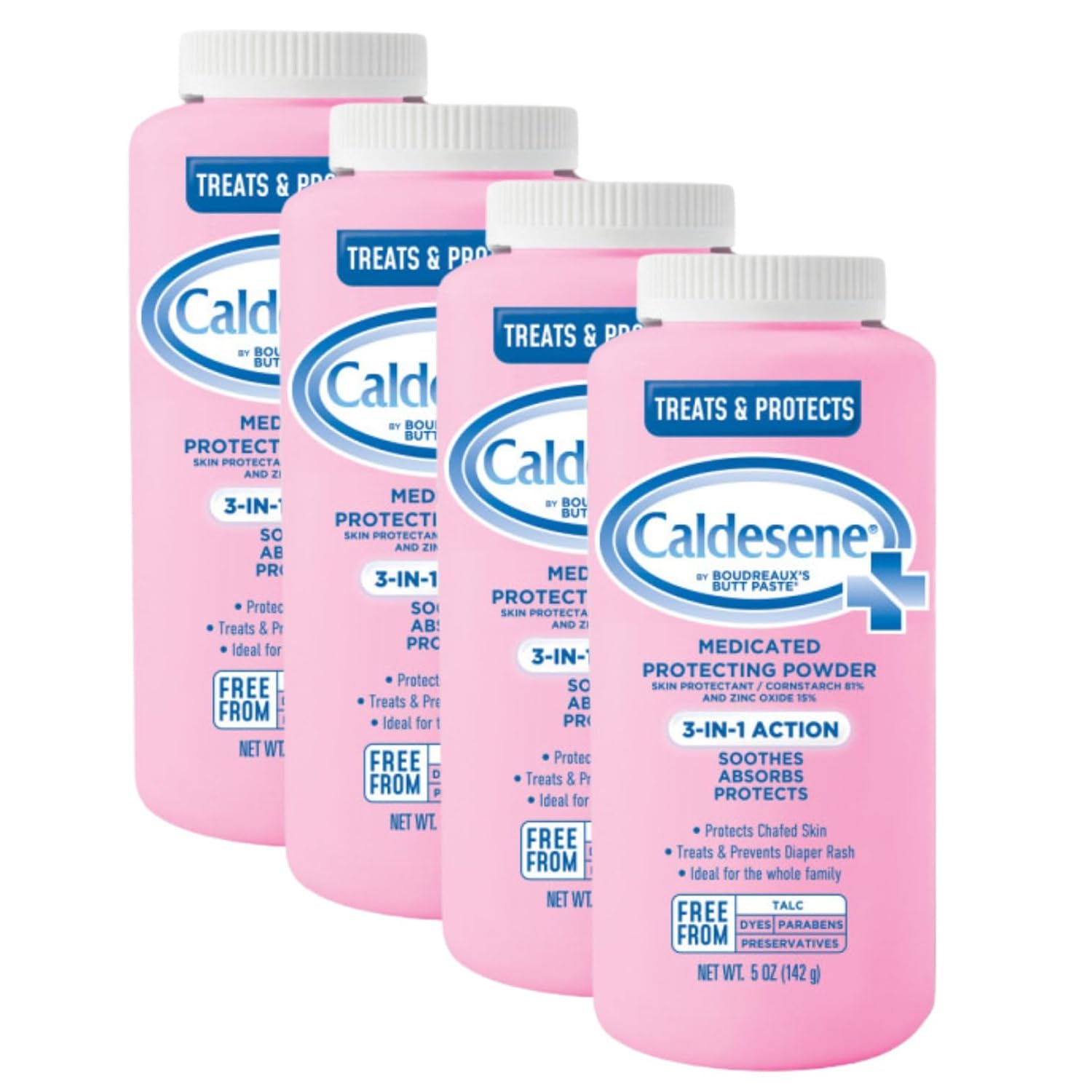 Caldesene Medicated Protecting Powder With Zinc Oxide & Cornstarch-Talc Free, 5 Ounce (4 Pack)