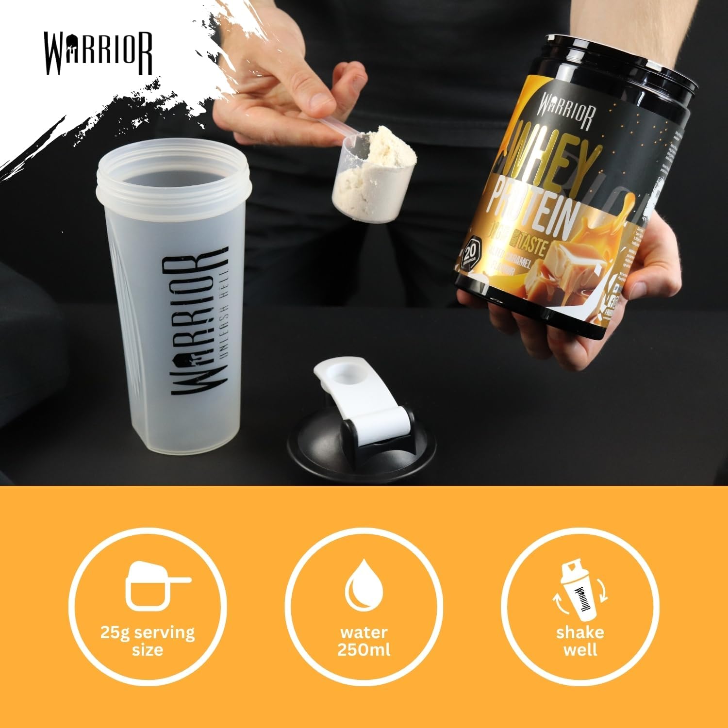 Warrior Whey Protein Powder 500g - Up to 36g* Protein per Shake – Low Sugar - Muscle Growth and Recovery Drink - Amazing Taste - 20 Servings - GMP Certified (Salted Caramel) : Amazon.co.uk: Health & Personal Care