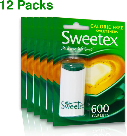 Sweetex 12-Pack Sweetener Dispenser, 600-Count Each, Total 7200 Tablets - Perfect Sugar Substitute For Drinks & Recipes