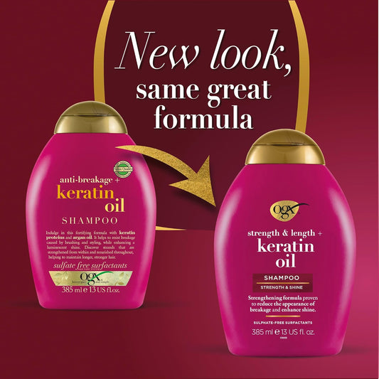 Ogx Strength And Length Keratin Oil Shampoo, 385Ml, 97751 (Pack Of 2)