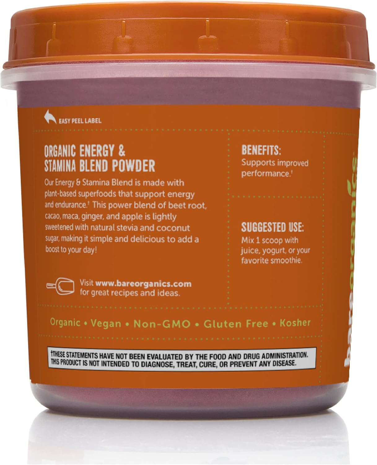 BareOrganics Energy & Stamina Blend Powder, Organic Superfood, Vegan D