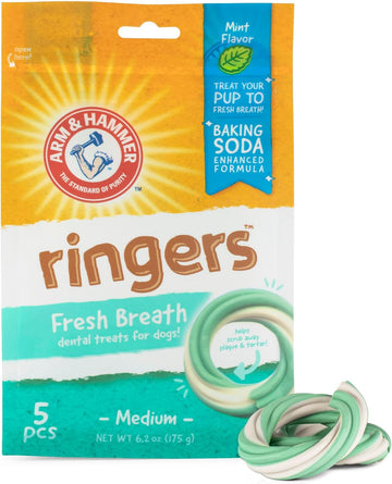 Arm & Hammer for Pets Ringers Dental Treats for Dogs | Dental Chews Fight Bad Dog Breath, Plaque & Tartar Without Brushing | Fresh Mint Flavor, 5 Count