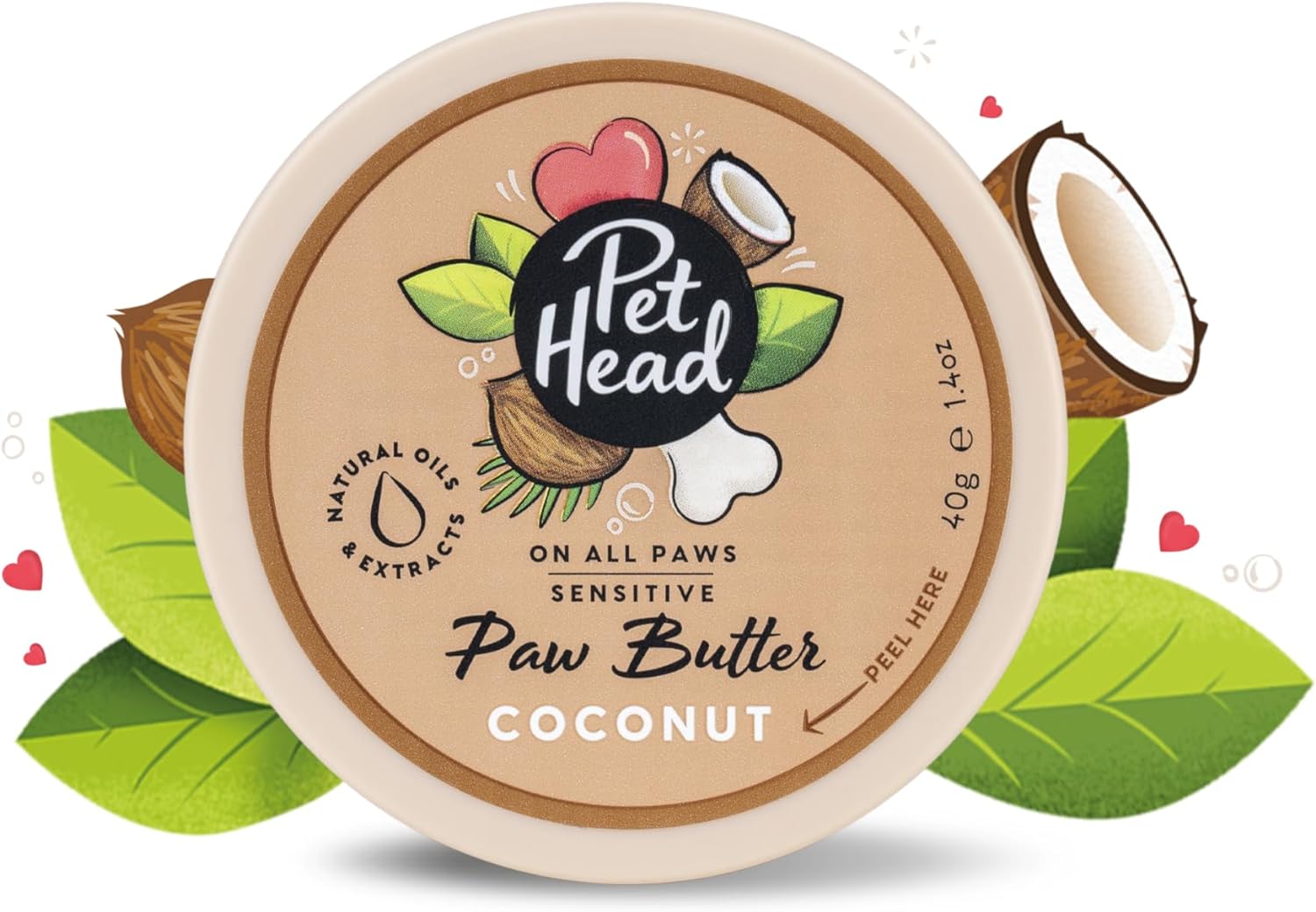 PET Head On All Paws Coconut Paw Butter 1.4 oz. Nourishing Paw Balm, Moisturizes Paws and Noses to Leave Them Soft and Crack-Free, Lickable, Gentle Formula for Puppies. Made in USA