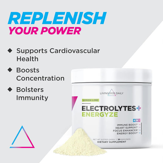 Livingood Daily Electrolytes Powder, Electrolytes Hydration Powder With Vitamin C, Taurine, D Ribose & Fos, Sugar Free Electrolyte Drink Mix, Keto, Gluten Free, Lemon Lime Flavor, 30 Servings