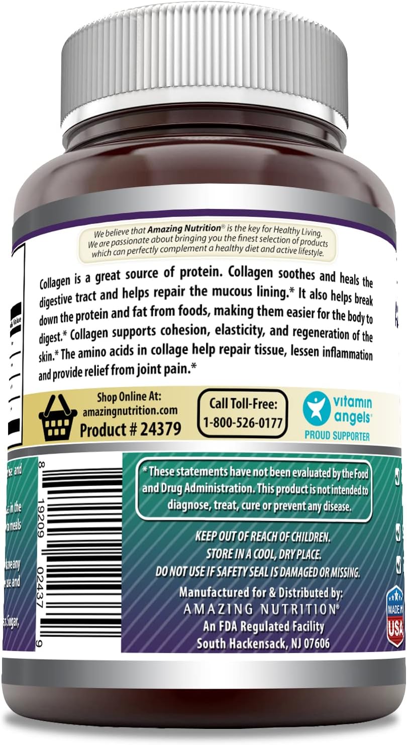 Amazing Formulas Advanced Collagen 1600mg Per Serving Supplement | Collagen Type I, II & III with Vitamin C & Hyaluronic Acid | 180 Veggie Capsules | Non-GMO | Gluten Free | Made in USA