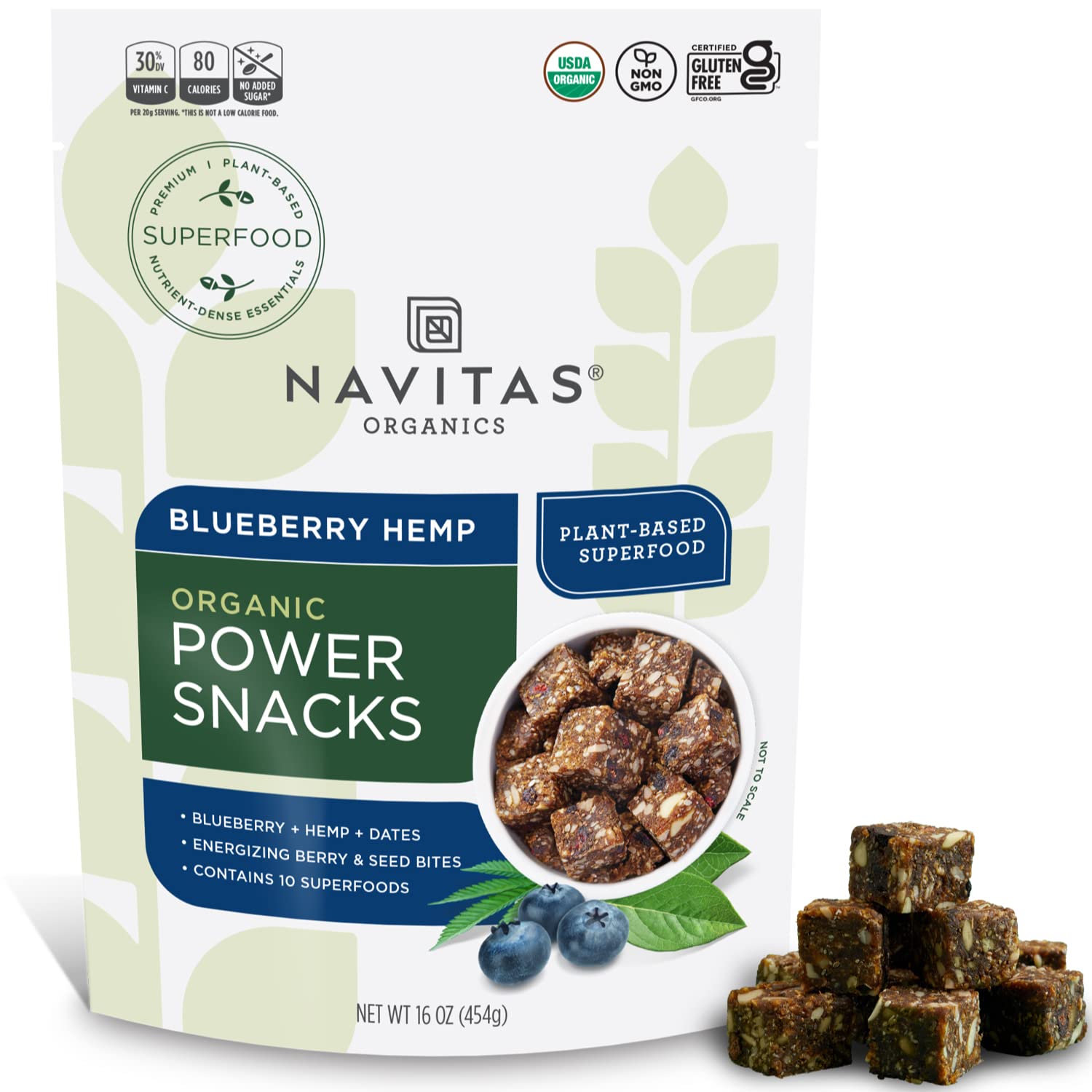 Navitas Organics Superfood Power Snacks, Blueberry Hemp, 16 Oz. Bag, 23 Servings — Organic, Non-Gmo, Gluten-Free (Pack Of 1)