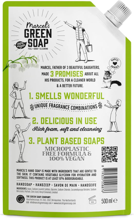 Marcel'S Green Soap - Hand Soap Refill Tonka & Muguet - Handwash Dispenser Refill - 100% Eco Friendly - 100% Vegan - 97% Biodegradable - 500 Ml