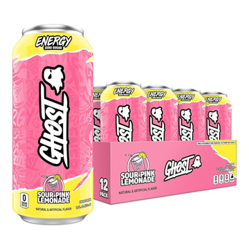 Ghost Energy Drink - 12-Pack, Sour Pink Lemonade, 16Oz Cans - Energy & Focus & No Artificial Colors - 200Mg Of Natural Caffeine, L-Carnitine & Taurine - Gluten-Free & Vegan