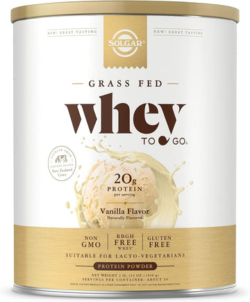 Solgar Grass Fed Whey to Go Protein Powder Vanilla, 2 lb - 20g of Gras