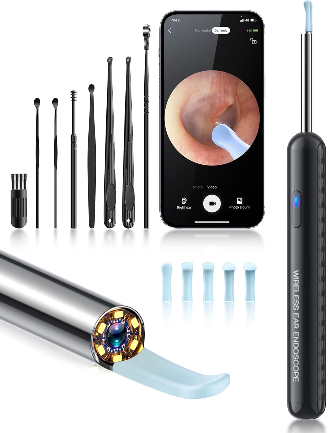 Loyker Ear Wax Removal Tool Camera, Fsa Hsa Eligible, Ear Cleaner With 1080P Camera, Earwax Removal Cleaning Kit With 6 Ear Pick, Otoscope For Iphone, Ipad, Android Phones, Black