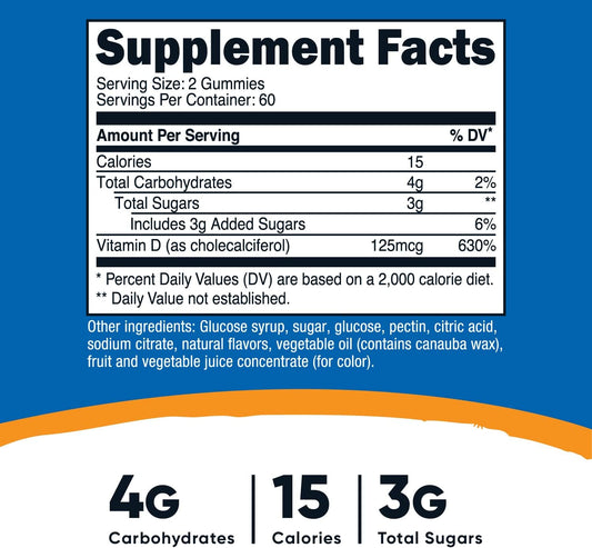 Nutricost Vitamin D3 Gummies 5,000 Iu (125Mcg), 120 Gummies - Mixed Berry Flavored, 60 Servings