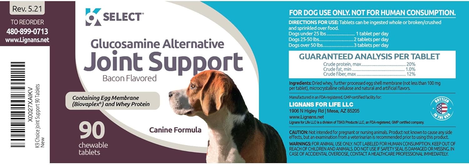 K9 Select Joint Support for Dogs with BiovaPlex - Glucosamine Alternative - 90 Chewable Tablets - Dog Joint Supplement for Mobility & Flexibilty - Hip & Joint Supplement Dogs Promotes Overall Health : Pet Bone And Joint Supplements : Pet Supplies