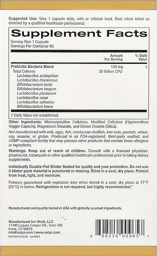 California Gold Nutrition Lactobif® 30 Probiotics, 30 Billion Cfu, 60 Veggie Capsules