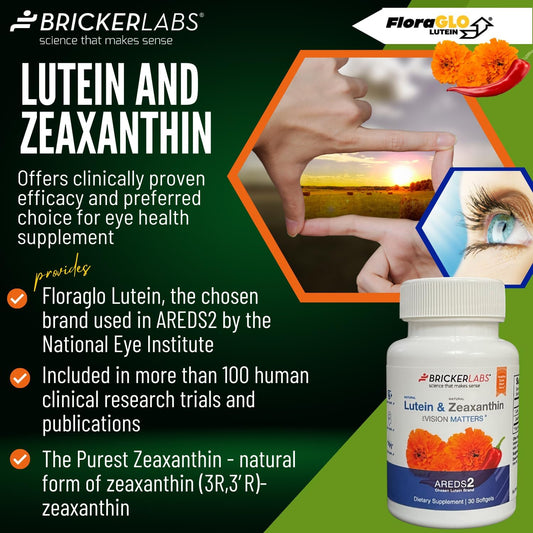 Bricker Labs Natural Lutein and Zeaxanthin, Vision Matters Eye Health Vitamins, Helps Protect Vision Health from The Effects Aging, AREDS2 Formula, 30 Softgels