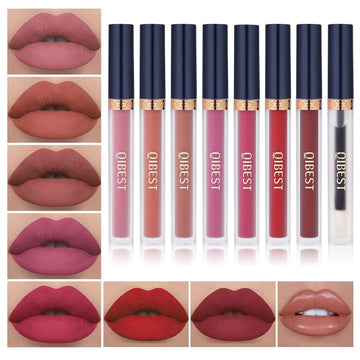 Qibest 7Pcs Matte Liquid Lipstick + 1Pcs Lip Plumper Makeup Set Kit, Pigmented Long Lasting Lip Gloss Set, Velvet Waterproof Halloween Lip Makeup Valentine'S Gift Sets For Girls And Women
