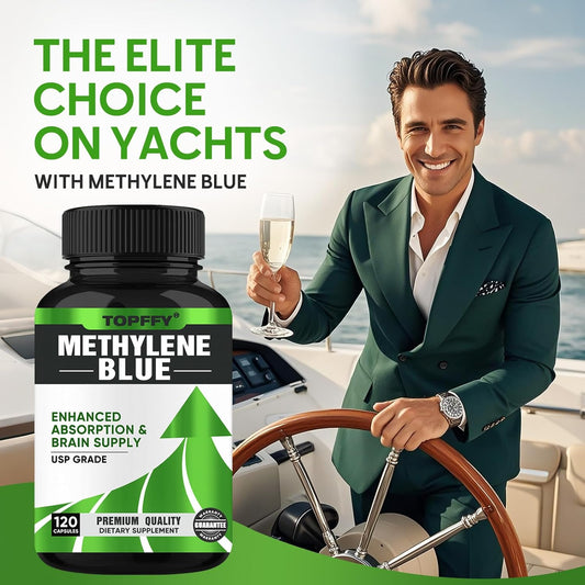 Methylene Blue (Usp Grade), 120 Capsules Maximum Absorption Pharmaceutical Grade Supplement, Support Antioxidant, Anti-Aging, Cognition And Energy