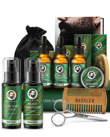 Mens Gifts For Birthday, Gifts For Men, Beard Care Kit With Beard Oil Balm Conditioner Wash Brush Comb Scissor, Stocking Stuffers For Men Birthday & Holiday Gifts For Boyfriend Brother Dad Husband