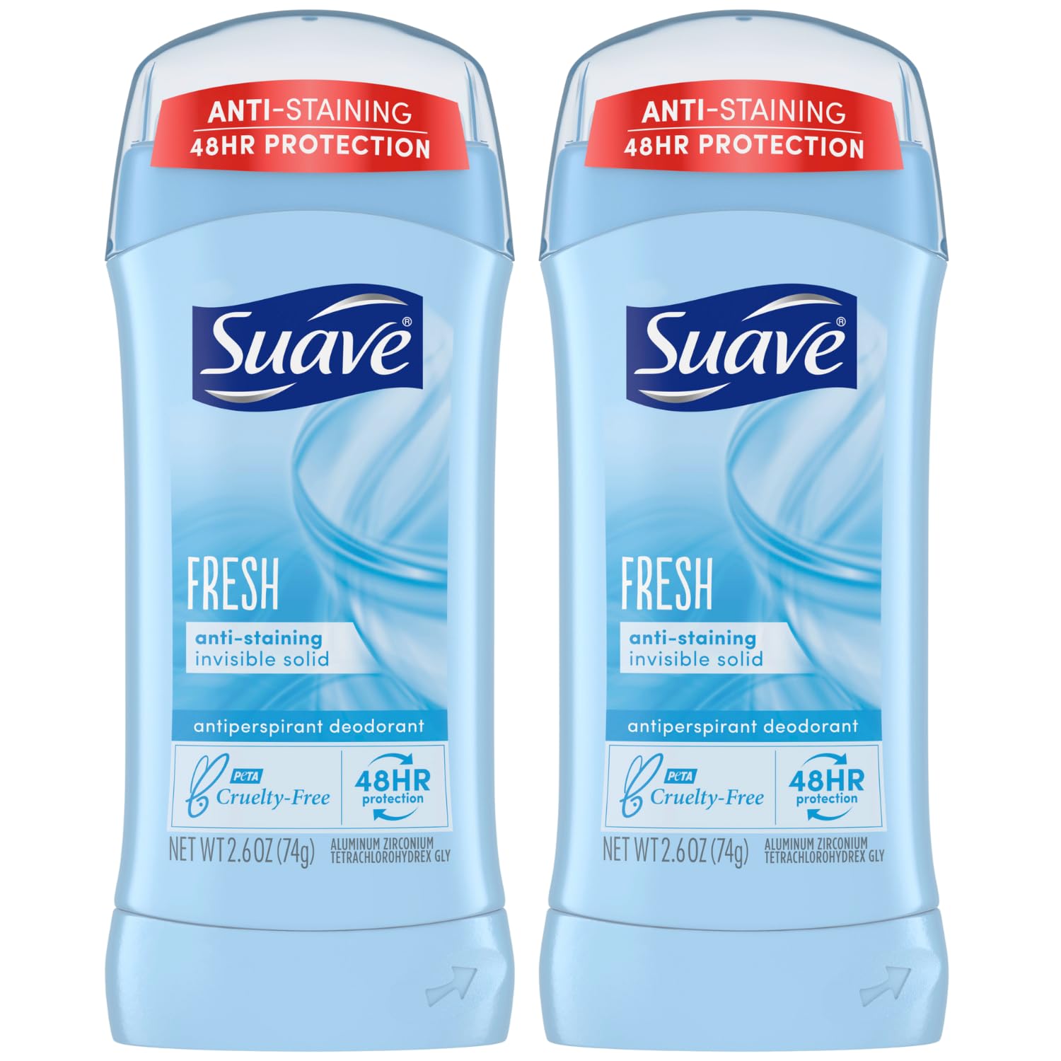 Suave Deodorant for Women, Fresh – Invisible Solid Antiperspirant Deodorant Stick, 48H Protection, Anti-Staining, Cruelty-Free, Scented, 2.6 Oz (Pack of 2)