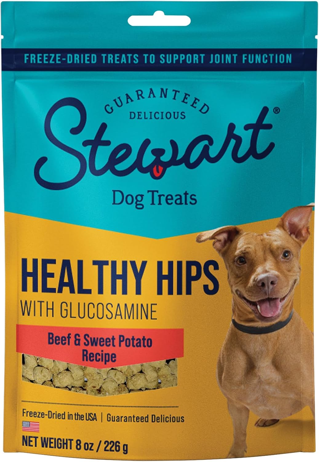 Stewart Freeze Dried Dog Treats, Healthy Hips Beef & Sweet Potato, Made With Glucosamine Chondroitin, Grain Free, 8 Ounce Resealable Pouch, Made In Usa