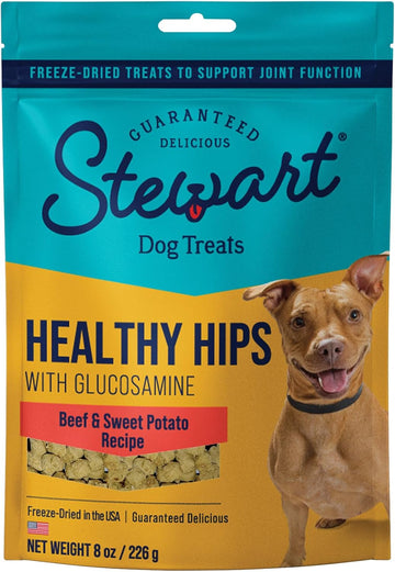 Stewart Freeze Dried Dog Treats, Healthy Hips Beef & Sweet Potato, Made With Glucosamine Chondroitin, Grain Free, 8 Ounce Resealable Pouch, Made In Usa