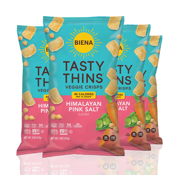 BIENA Tasty Thins Veggie Crisps – Sea Salt, 4-Pack, 4 oz Bags – Chickpeas & Veggies, Vegan, Gluten Free, Dairy-Free, Non-GMO, Allergy-Friendly, Low Calorie & Healthy Snacks for Adults and Kids