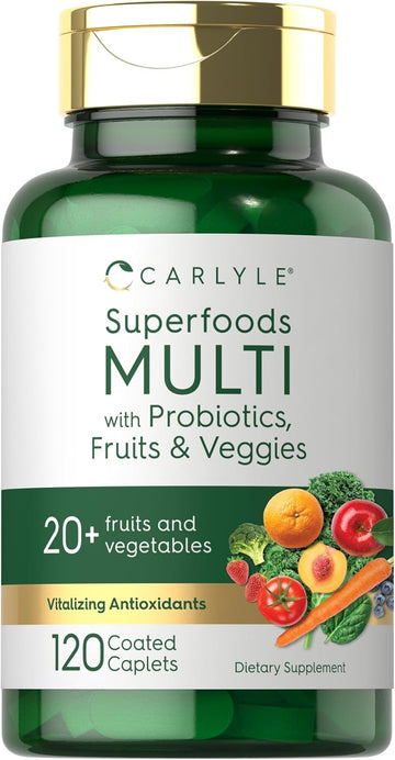 Carlyle Fruits And Veggies Supplement | 120 Count | Superfood Multivitamin With Probiotics | Made With 20 Fruits And Vegetables | Non-Gmo & Gluten Free Supplement