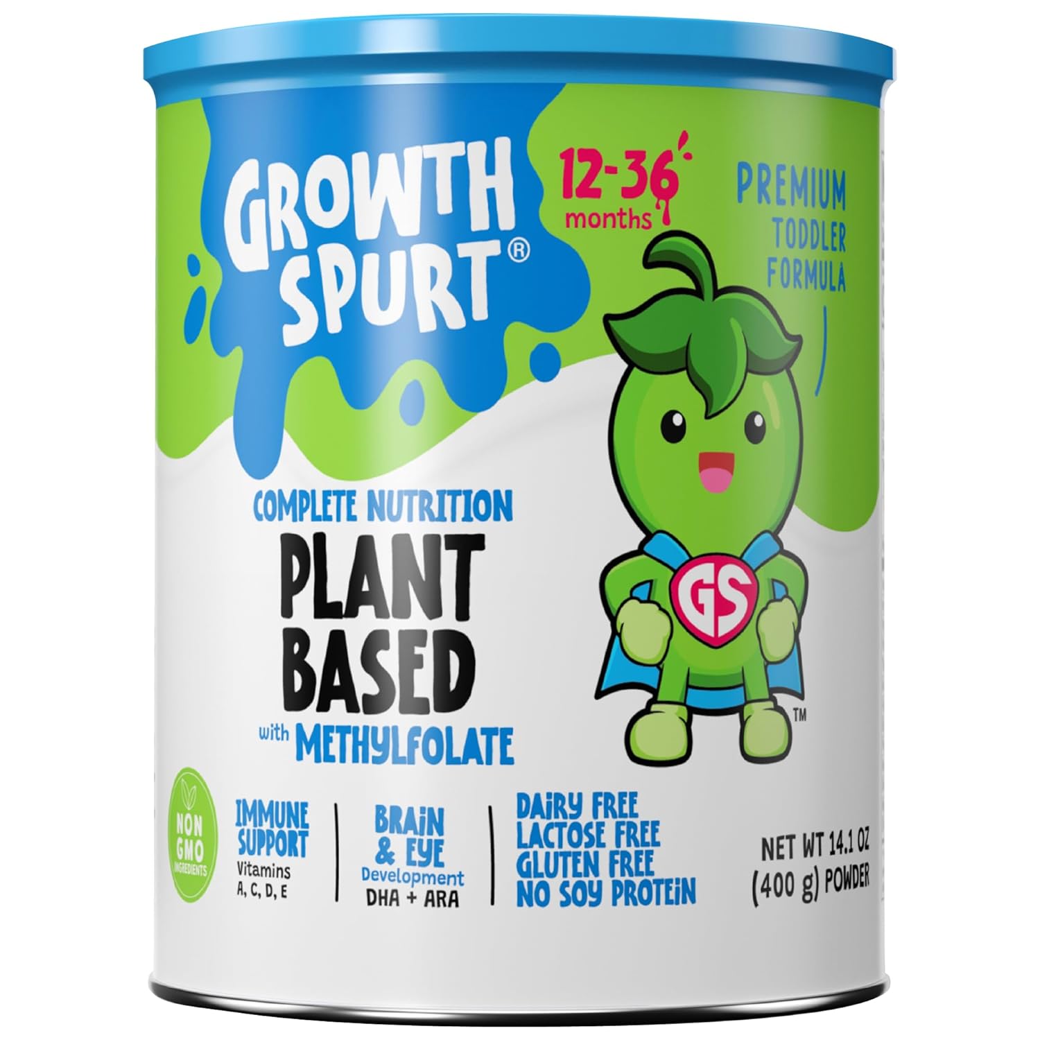 Plant Based Toddler Formula – Growth Spurt Complete Nutrition Powder Formula – Dairy Free, Lactose Free, Gluten Free – No Soy Protein - Prebiotics, Probiotics, DHA & ARA, Methylfolate, Immune Support, Non GMO Infant Baby Transition Weaning