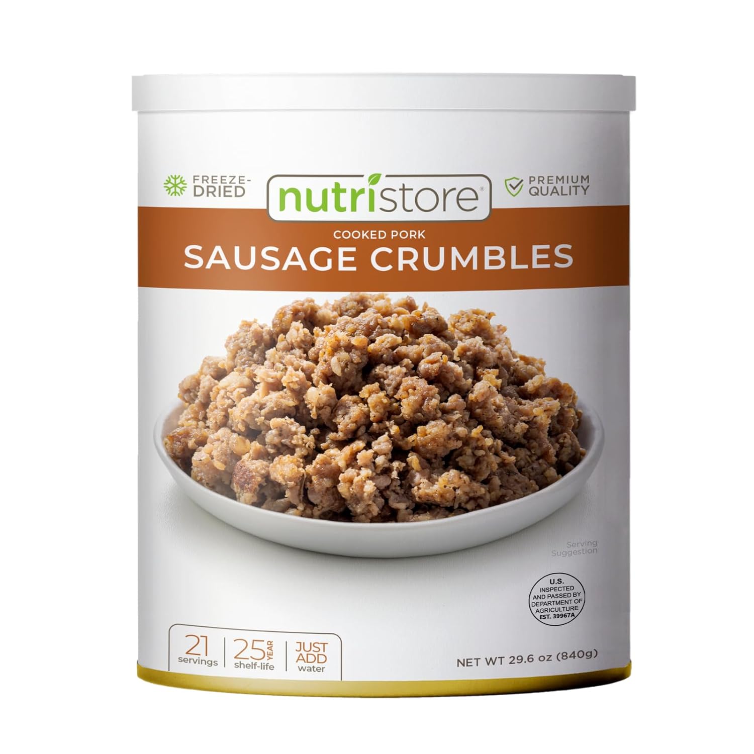 Nutristore Freeze Dried Sausage Crumbles | Survival Emergency Food Supply, Meal Prep, Camping | Made in USA | 25 Year Shelf Life | #10 Can, 29.6 oz