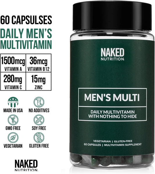 Naked Men’S Multi – Daily Multivitamin For Men – A, C, E, Selenium, Zinc, Fruit And Super Green Extracts And More To Boost Immune Support – Gluten-Free And Vegetarian Daily Vitamins – 60 Capsules