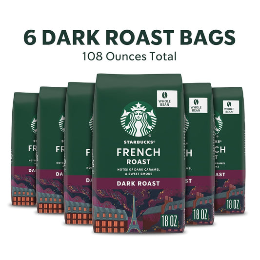 Starbucks Dark Roast Whole Bean Coffee — French Roast — 100% Arabica— 6 bags (18 oz. each)