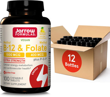 Jarrow Formulas Methyl B-12 1000Mcg & Methyl Folate 400Mcg,Extra Strength,Cellular Energy Metabolism & Cardiovascular Health Formula(1) With P-5-P,100Chewable Tabs,Up To A 100 Day Suppl,12Packs