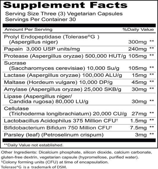 Priority One Vitamins Gluten Resolve 90 Vegetarian Capsules - Digestive Support for a Gluten Free Lifestyle.* Tolerase?G is scientifically Proven to Digest proline-Rich Gluten epitopes