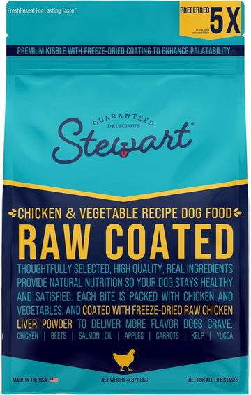 Stewart Dog Food, Raw Coated Chicken & Vegetable Recipe, 4 Lb. Bag, Probiotics For Dogs, Made In Usa, Chicken Dog Food, Products For Dogs