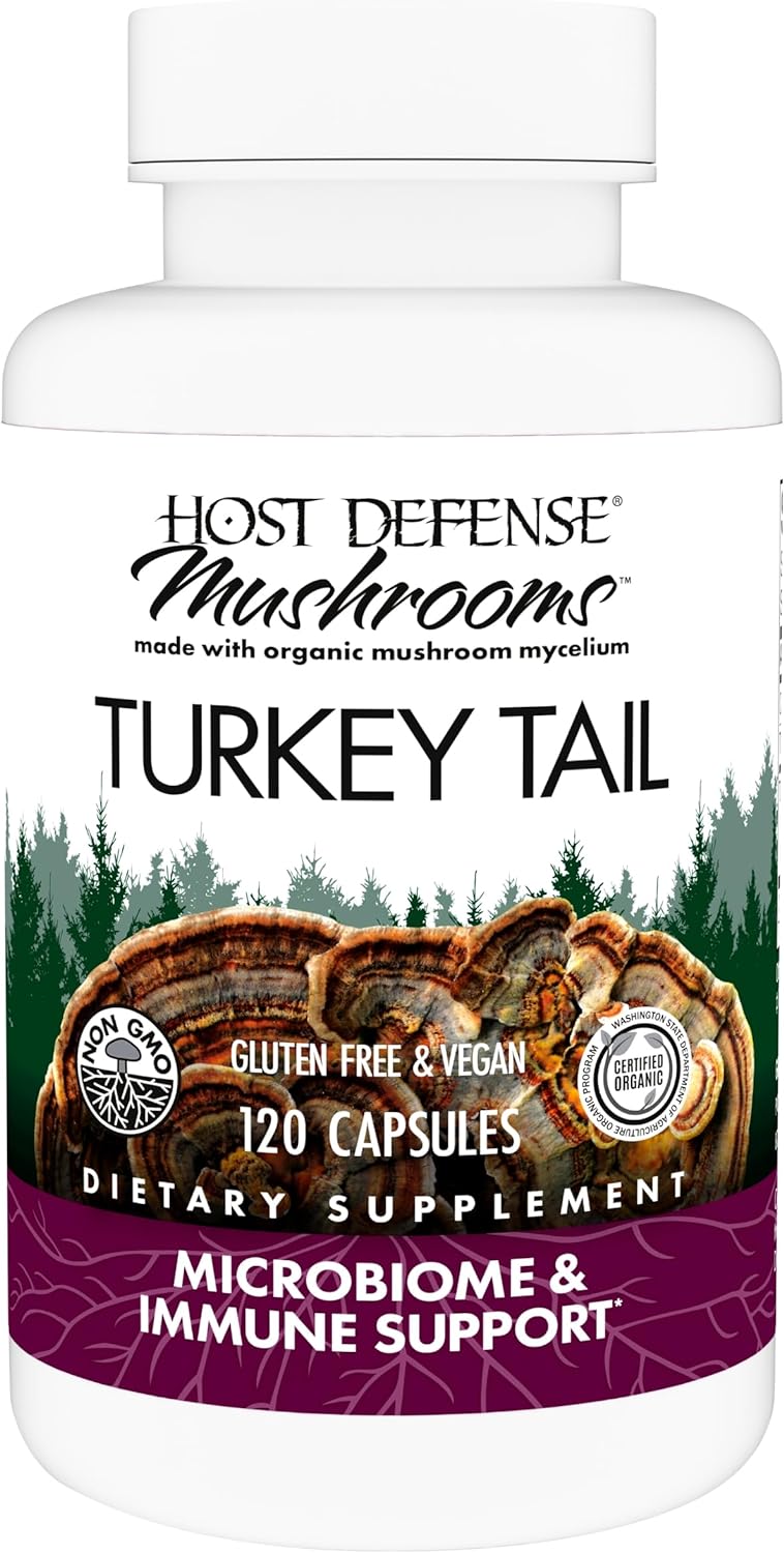 Host Defense Turkey Tail Capsules - Digestive Health & Immune Response Support Supplement - Mushroom Supplement for Gastrointestinal & Gut Microbiome Support - 120 Capsules (60 Servings)