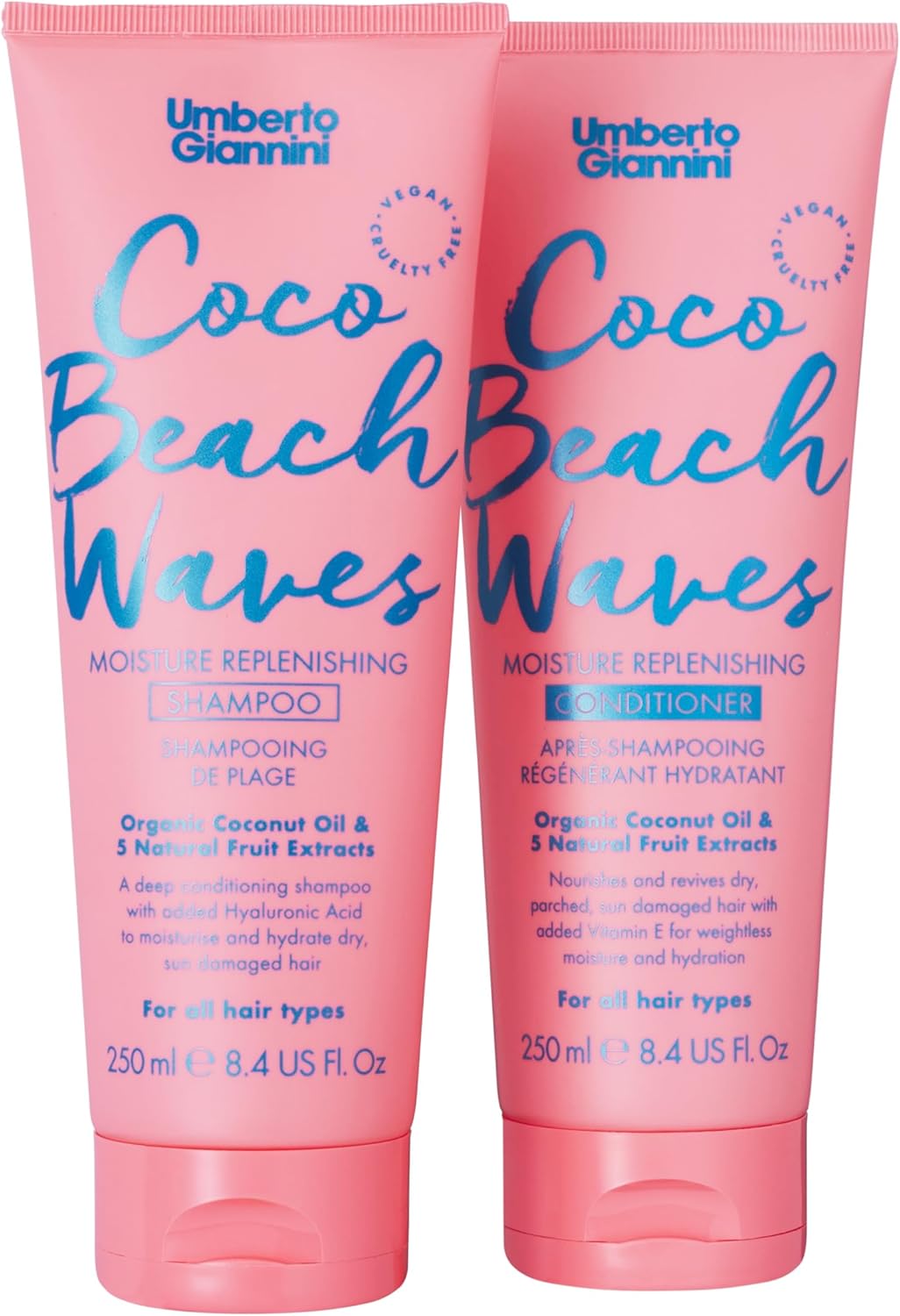 Umberto Giannini Coco Beach Waves Hydrating Coconut Sulphate-Free Shampoo 250Ml & Nourishing Conditioner 250Ml - Revives Dry, Sun-Damaged Hair
